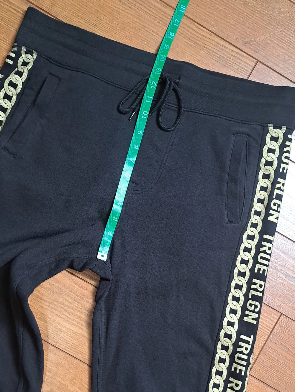 True Religion Gold Chain Link Side Stripe Joggers Black Mens Large Sweatpants